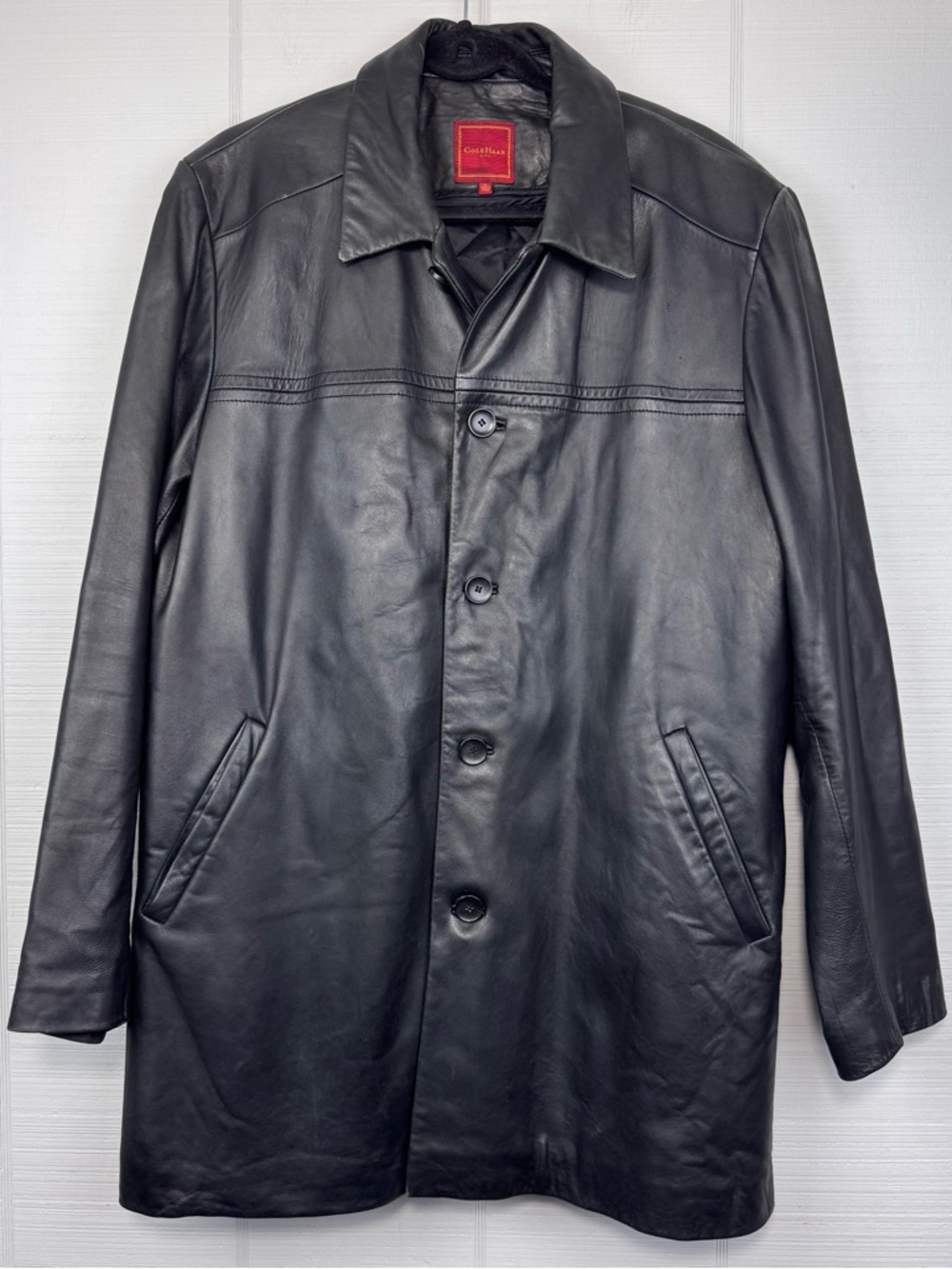 Cole Haan City Men’s Black Leather Jacket Button Up Removable Quilted Liner M